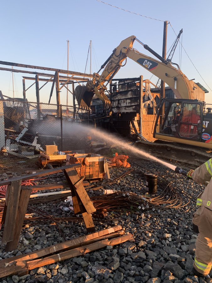 A large fire at the South Park Marina injured one person early Thursday morning.