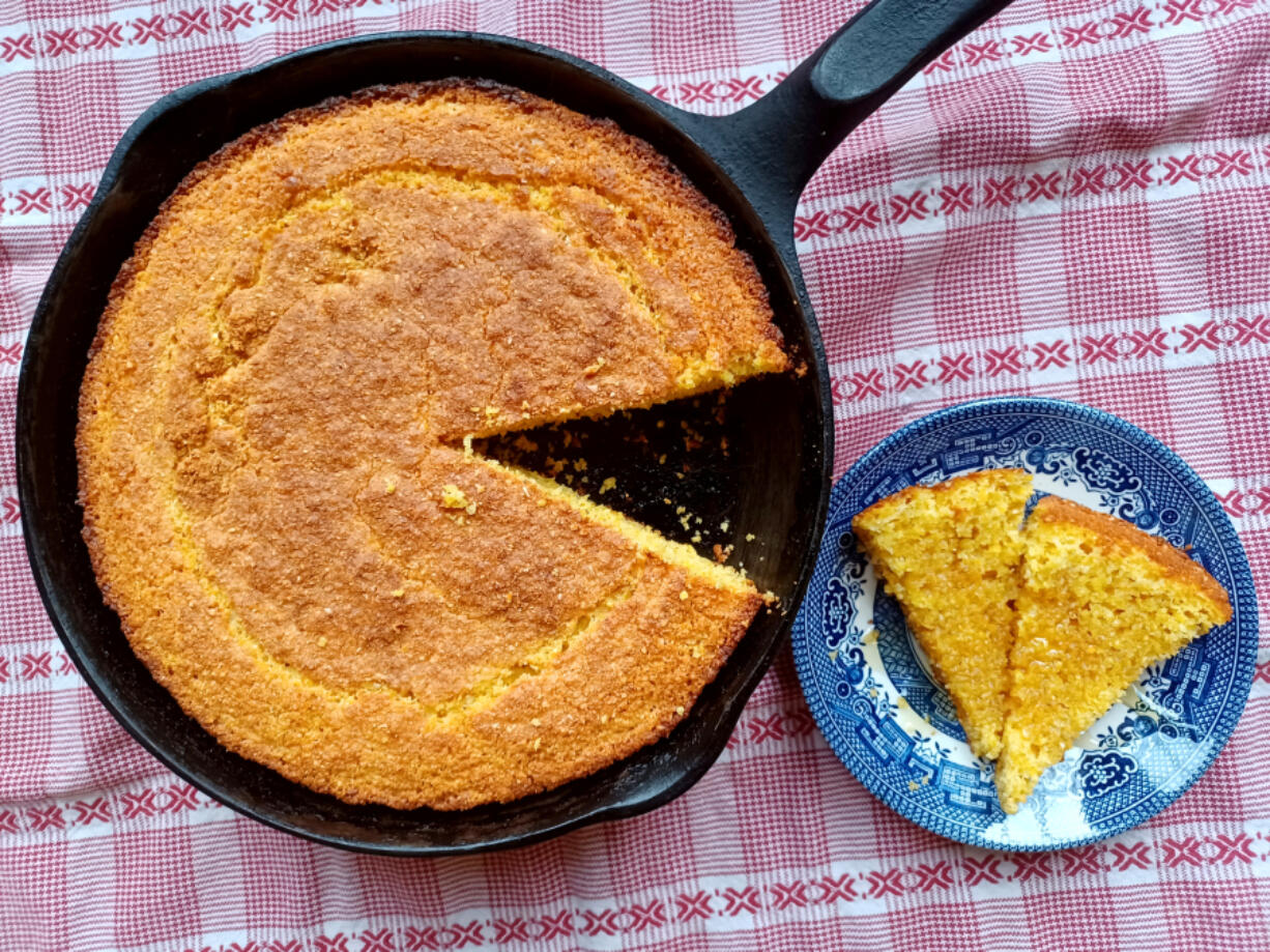 This cornbread turned out a shade darker than I'd have liked, and about twice as salty, but everything's better with a little -- or a lot -- of honey.