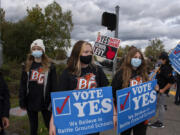 Students host a march in support of the upcoming replacement levy for Battle Ground Public Schools on Wednesday afternoon.