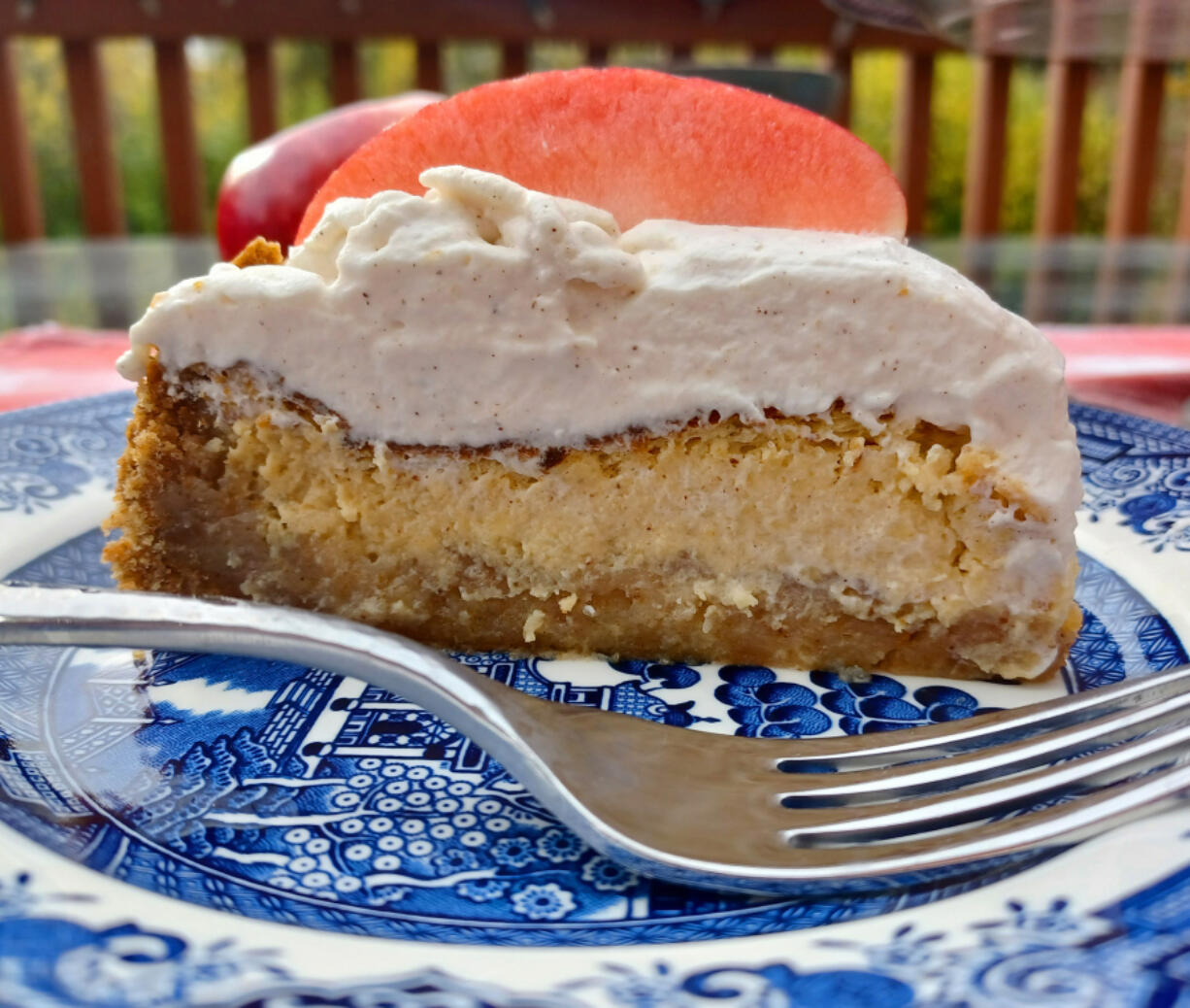 This cake, which is actually more like a pie, has a graham cracker crust with layers of apple-y goodness, topped with cinnamon whipped cream.