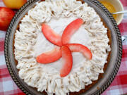 I decorated the applesauce cake with thin slices of a Lucy Rose apple, which are quite tart but have a beautifully pink interior.