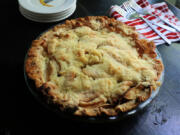 Travis Harhai's deep-dish apple crumble pie.