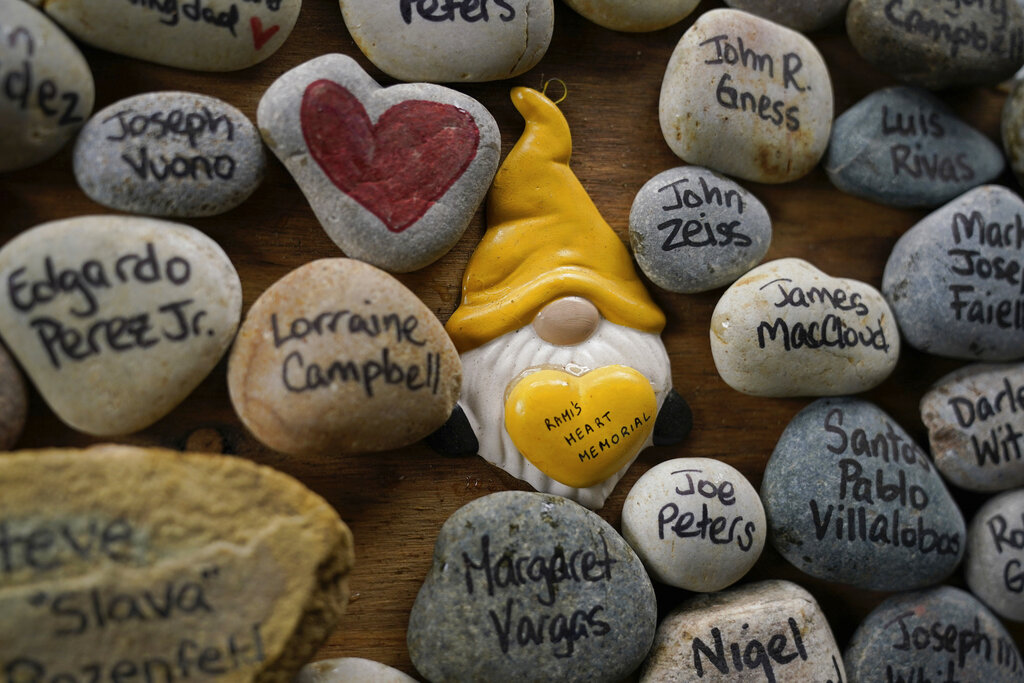 Rocks with the names of people that were victims of the coronavirus pandemic. In Washington, more than a thousand children lost a parent or caregiver to COVID-19.