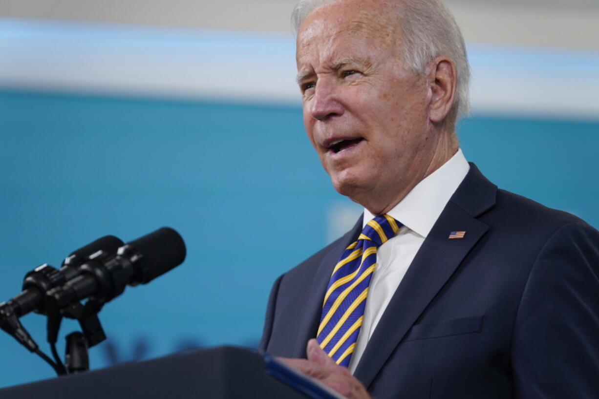 President Joe Biden delivers an update on the COVID-19 response and vaccination program, in the South Court Auditorium on the White House campus, Thursday, Oct. 14, 2021, in Washington.