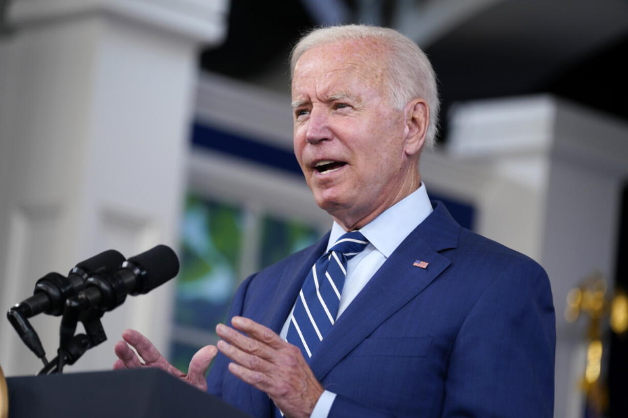 FILE - In this Sept. 27, 2021, file photo President Joe Biden delivers remarks on COVID-19 during an event in the South Court Auditorium on the White House campus in Washington.