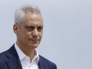 FILE - In this April 22, 2019, file photo, Chicago Mayor Rahm Emanuel waves as he arrives at a news conference outside of the south air traffic control tower at O'Hare International Airport in Chicago. The fatal police shooting of a Black teen in Chicago seven years ago is looming large over the city's former mayor, Emanuel, as he looks to win confirmation as President Joe Biden's ambassador to Japan. Several liberal House lawmakers and activists complain that Emanuel's handling of the death of 17-year-old Laquan McDonald, who was shot 16 times as he ran away from police, should have disqualified him for consideration for a coveted role.