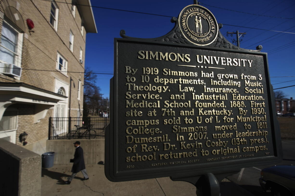 Attendants make their way in to Simmons College of Kentucky on Monday, Feb. 24, 2014, in Louisville, Ky., for the official ceremony celebrating the school's accreditation as the first private black college in the state. Optimism for transformational funding for the nation's historically Black colleges was running high after the Biden administration included $45 billion for the schools in its massive multitrillion dollar spending plan. That outlook quickly turned gloomy as the funding soon got caught up in Democratic infighting over the size of the economic package and what it should cover. The latest iteration of the bill includes just $2 billion for Black colleges, and even that amount would be reduced to competitive grant funding rather than direct allocations.