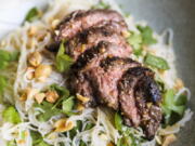 A recipe for ginger beef and rice noodle salad.