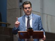 Rep. Matt Gaetz, R-Fla., speaks during a House Judiciary Committee oversight hearing of the Department of Justice on Thursday, Oct. 21, 2021, on Capitol Hill in Washington.