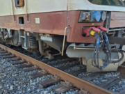 The wheel of an Amtrak train is off the tracks Monday afternoon near Woodland.