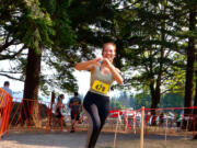 Alicia Nilo nears the end of the Bridge of the Gods half marathon in August.