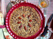 This Pecan Bourbon Pie is my mother's recipe, chock full of nuts and old-fashioned rolled oats.