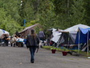 A homeless encampment is pictured in northeast Vancouver in May. The city of Vancouver's "Safe Stay Community" is intended to open in December and will offer a homelike community for people experiencing homelessness. The first site will be located at 11400 N.E. 51st Circle in the North Image neighborhood.