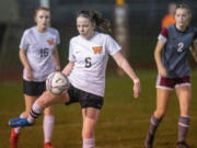 Washougal senior Molly Rabus (6) gains possession against W.F. West during a loser-out 2A District 4 soccer match in Chehalis on Tuesday.