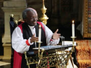 The Most Rev. Bishop Michael Curry, primate of the Episcopal Church, gives an address during the wedding of Prince Harry and Meghan Markle in St. George's Chapel at Windsor Castle on May 19, 2018, in Windsor, England.