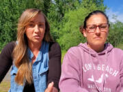 Washougal residents Melissa Mcilwain (left) and Patricia Bellamy speak on a video posted to the newly launched washougalmoms.com website in May 2021.(Screenshot by Doug Flanagan/Post-Record )