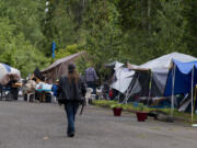 A homeless encampment is pictured in northeast Vancouver in May.