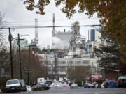 The Georgia-Pacific paper mill is visible from Northeast Fifth Avenue in Camas in 2017.