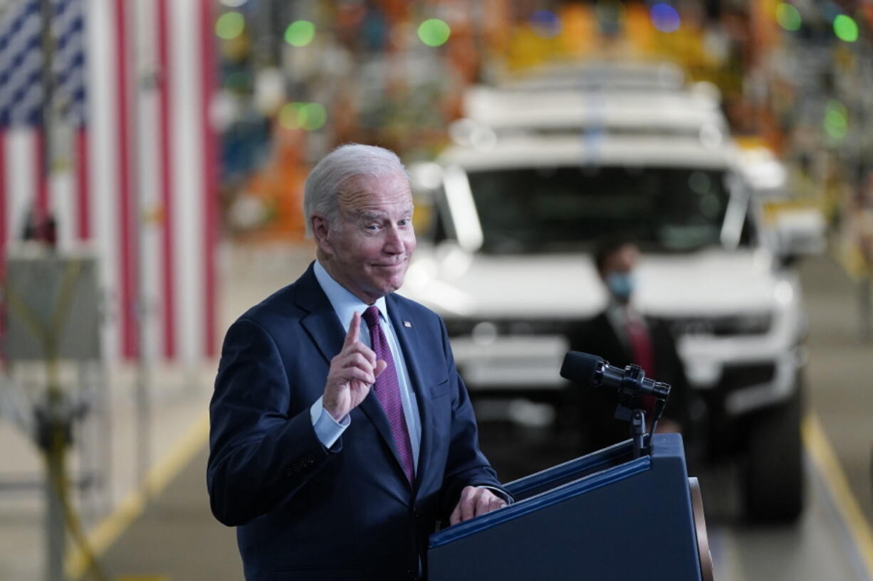 President Joe Biden speaks during a visit to the General Motors Factory ZERO electric vehicle assembly plant, Wednesday, Nov. 17, 2021, in Detroit.