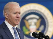 FILE - President Joe Biden speaks as he announces that he is nominating Jerome Powell for a second four-year term as Federal Reserve chair, during an event in the South Court Auditorium on the White House complex in Washington, Nov. 22, 2021.