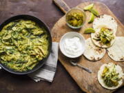 A recipe for chile verde tacos with turkey.