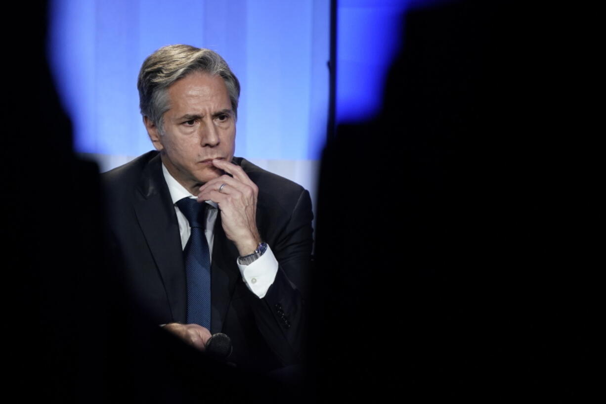 FILE - Secretary of State Antony Blinken participates in a Blue Dot Network Discussion at the Organization for Economic Cooperation and Development's Ministerial Council Meeting, Oct. 5, 2021, in Paris. The State Department on Friday, Nov. 5, named a new coordinator for its investigation into cases of so-called Havana Syndrome, responding to increased pressure from lawmakers to investigate and respond to hundreds of brain injuries reported by diplomats and intelligence officers.