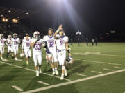 The Ridgefield Spudders thank their fans after a 63-38 loss to Squalicum on Saturday in the 2A state quarterfinals.