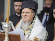 FILE - Ecumenical Patriarch Bartholomew leads the official door-opening ceremony of lower Manhattan's St. Nicholas Greek Orthodox Church on Tuesday, Nov. 2, 2021. The spiritual leader of Eastern Orthodox Christians was recovering in a New York hospital Thursday, Nov. 4, 2021, a day after a medical procedure delayed his return home to Turkey at the end of a U.S. visit.