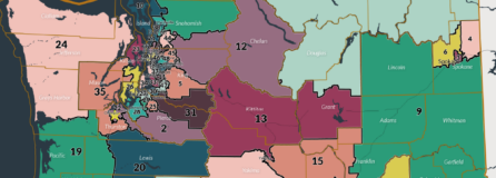 A map of the proposed legislative districts in Washington.