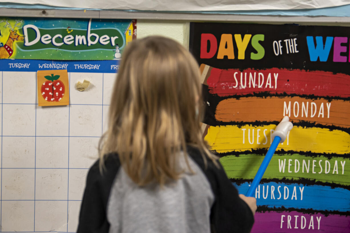 Students learn the days of the week at Jack and Jill Daycare. If passed, the child care plan in the Build Back Better Act would make care more accessible and affordable through subsidies.