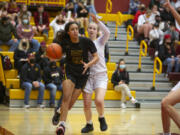 Mahaila Harrison (22) of Hudson's Bay looks to make a pass in an early season girls basketball game against Prairie at Prairie High School on Friday, December 3, 2021. Hudson's Bay won 64-34.