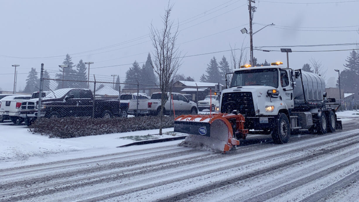 Vancouver Public Works converts its vehicles to tackle treacherous conditions in the winter. City staff caution residents to drive safely and be aware of black ice on the city's 1,900 miles of paved streets, as limited resources restrict crews from tending to all of these areas.