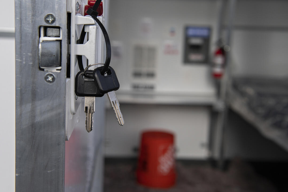 A set of keys to a unit at the Stay Safe Community. "It'll be nice to be able to lock my stuff up and not have to worry about losing my stuff when I'm gone for a few days," said Michael Iverson, a soon-to-be Safe Stay Community resident.