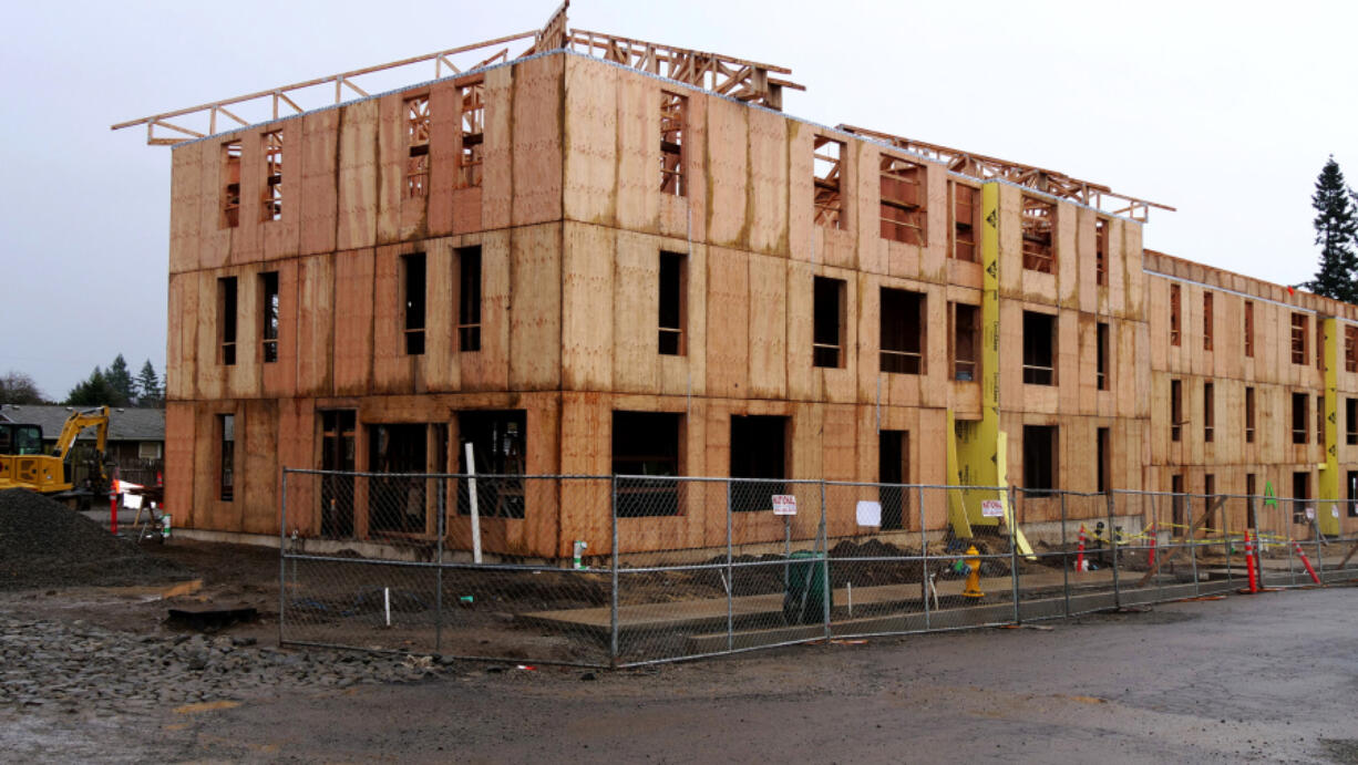 Construction is underway on 69 affordable apartments next to PeaceHealth Southwest Medical Center. Units will be reserved for families earning less than half the median local income.