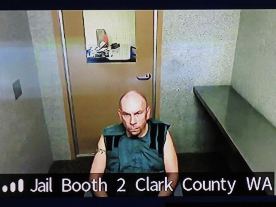 Rick "Left Handed Wolf" Stone appears Feb. 5 via Zoom in Clark County Superior Court on suspicion of attempted first-degree murder and first-degree arson. He was sentenced Thursday to the mandatory term of life in prison without the possibility of parole after a judge found his recent attempted murder and arson convictions counted as a third-strike offense.