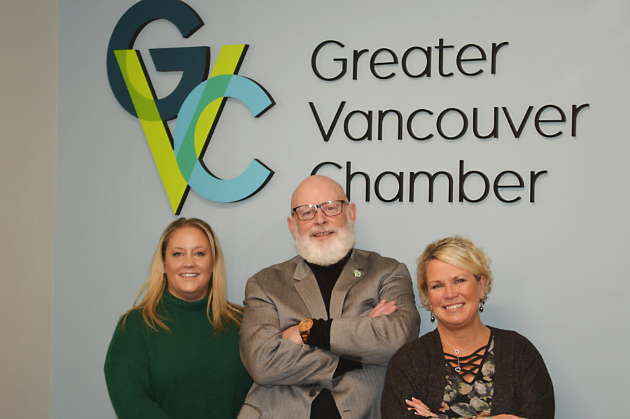 From left: Janet Kenefsky, vice president of membership and operations at the Greater Vancouver Chamber; John McDonagh, president and chief executive officer at the chamber; and Tamara Fuller, chair of the board at the chamber, talk about the area's robust economy, along with problems facing local businesses.