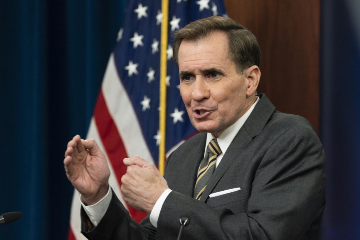 Pentagon spokesman John Kirby speaks during a briefing at the Pentagon in Washington, Monday, Dec. 6, 2021.