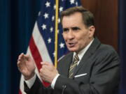 Pentagon spokesman John Kirby speaks during a briefing at the Pentagon in Washington, Monday, Dec. 6, 2021.