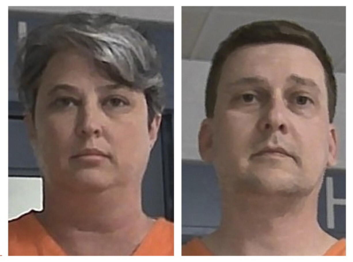 FILE - These booking photos released Oct. 9, 2021, by the West Virginia Regional Jail and Correctional Facility Authority show Jonathan Toebbe and his wife, Diana Toebbe.