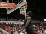 Southern California forward Chevez Goodwin shoots during the second half of an NCAA college basketball game against Washington State, Saturday, Dec. 4, 2021, in Pullman, Wash.