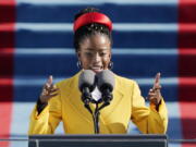 Poet Amanda Gorman reads her commissioned poem "The Hill We Climb" during the 59th Presidential Inauguration at the U.S. Capitol in Washington on Jan. 20.