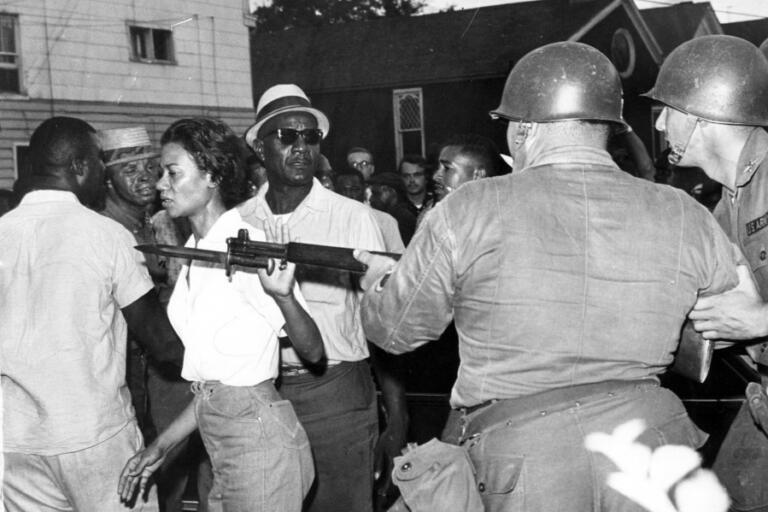 Gloria Richardson, an influential yet largely unsung civil rights pioneer whose determination not to back down while protesting racial inequality was captured in a photograph as she pushed away the bayonet of a National Guardsman, died July 15.