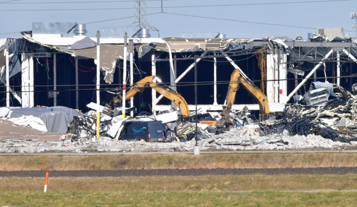 An Amazon Fulfillment Center in Edwardsville, Illinois, was damaged by a tornado on Dec. 10, 2021.