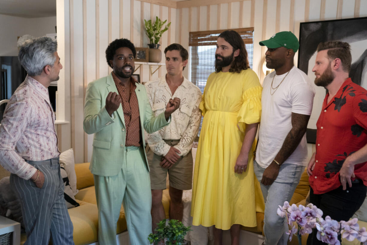 Tan France, from left, Reggie DeVore, Antoni Porowski, Jonathan Van Ness, Karamo Brown and Bobby Berk in "Queer Eye." (Ilana Panich-Linsman/Netflix)