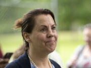 Sen. Ann Rivers talks one-on-one with voters at Felida Park on Thursday afternoon, June 10, 2021.