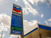 High gas prices at the Chevron gas station located at East Cesar Chavez Ave and North Alameda Street in Los Angeles, California on Tuesday, March 9, 2021.