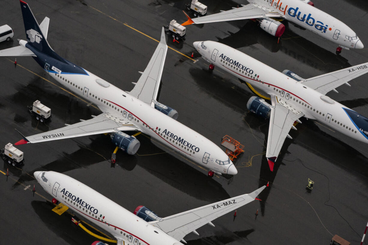 Boeing 737 Max airplanes sit parked at the company's production facility on Nov. 18, 2020, in Renton, Washington.