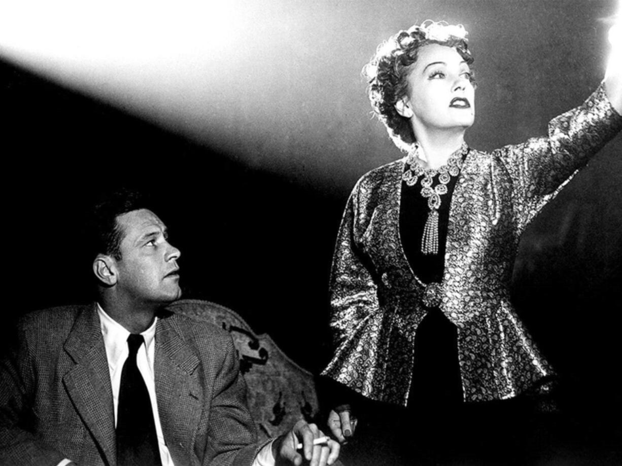 Hollywood's cynicism about Hollywood gets a darkly comic treatment in the 1950 classic "Sunset Boulevard," featuring Gloria Swanson and William Holden (pictured here) and Erich von Stroheim.