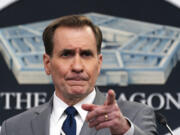 Pentagon spokesman John Kirby speaks during a briefing at the Pentagon in Washington, Monday, Jan. 24, 2022. The Pentagon says that Defense Secretary Lloyd Austin has put about 8,500 troops on heightened alert, so they will be prepared to deploy if needed to reassure NATO allies in the face of ongoing Russian aggression on the border of Ukraine.