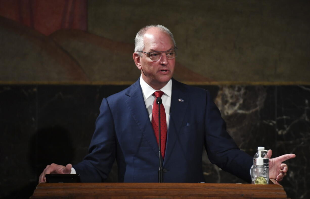 FILE - Gov. John Bel Edwards speaks during a news conference at the Louisiana State Capitol in Baton Rouge, La., on Thursday, June 17, 2021.